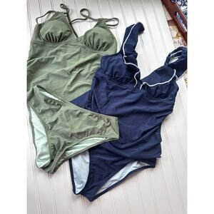 NWT Cupshe Lot of 2 Tankini Sets Swim 2-PC Bathing Suit Beach Paddle Bundle Sz M